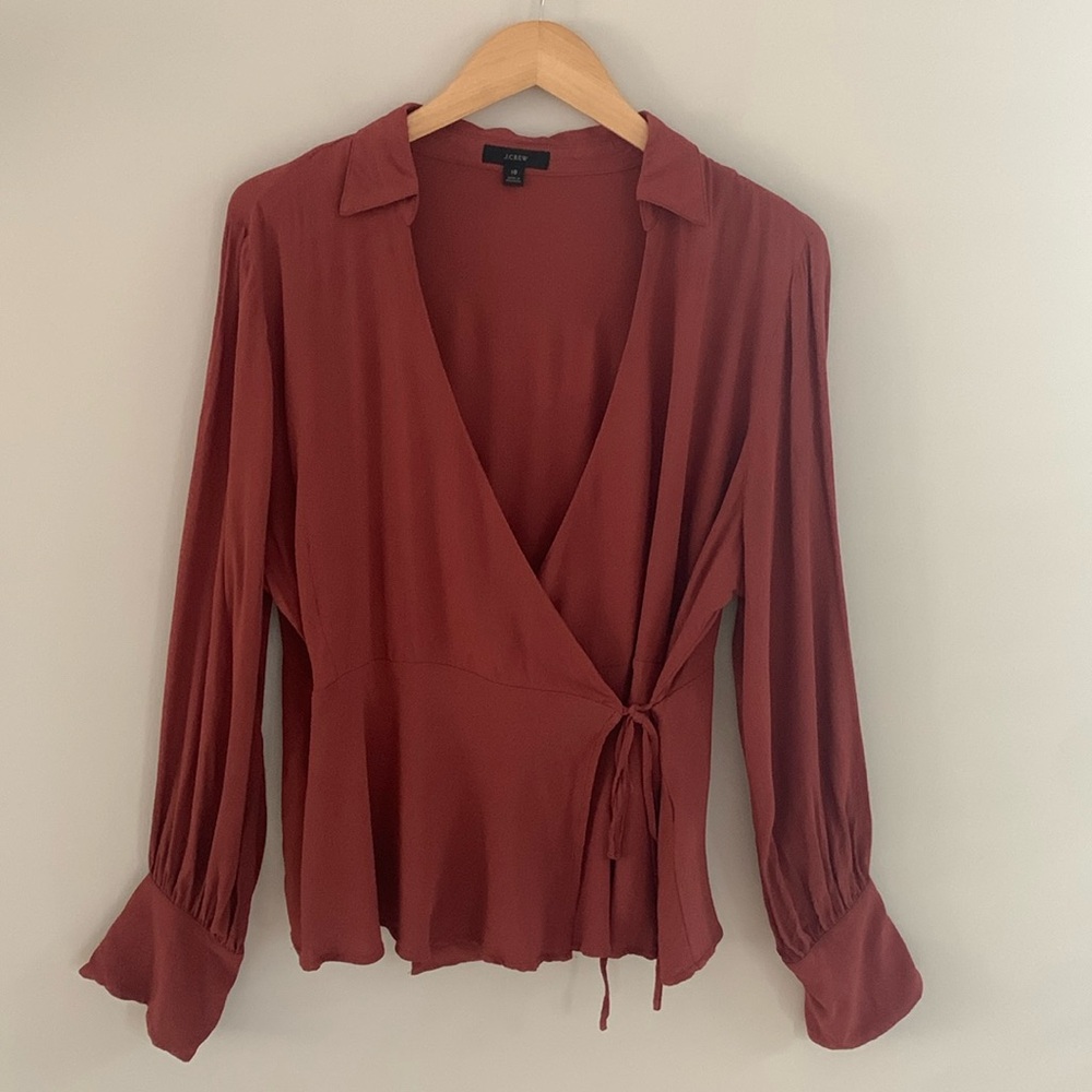 J. Crew Drapey Crepe Wrap Top Rust Brown Size 18